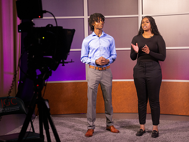 two students during broadcast recording bootcamp